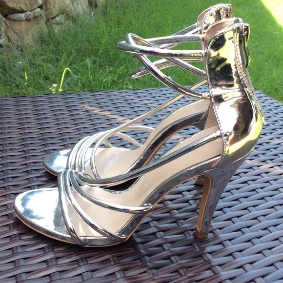 Madden Girl Shoes Madden Girl Silver Metallic Strappy Ankle Sandals